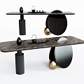 Modern Minimalist Tea Table And Chairs With Black Gold Circular Cylindrical Design