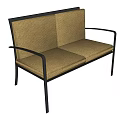 Modern Sofa Bench With Beige Cushions And Black Metal Armrests Frame