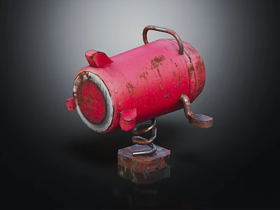 Vintage Red Rustic Metal Searchlight Equipment with Handle and Base Stand 3d model