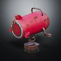 Vintage Red Rustic Metal Searchlight Equipment with Handle and Base Stand