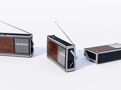 Vintage Radio Collection With Various Designs Wooden Front Panels Black Casings And Antennas 3d model