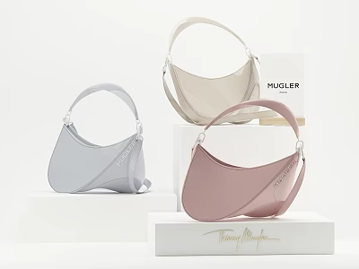 Stylish Thierry Mugler Hobo Bags in Light Gray Beige and Pink for Fashionable Outfits 3d model