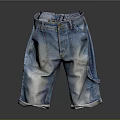 Stylish Blue Denim Shorts With Pockets Belt Gradient Color And Rolled Cuffs