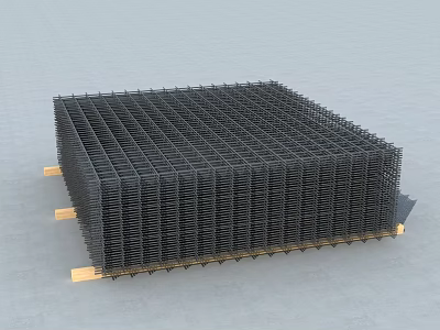 Black Steel Mesh Construction Component For Building Reinforcement With Wooden Supports 3d model