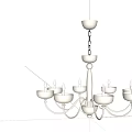 Elegant White Metal Chandelier With Multiple Candle Shaped Lights And Chain Suspension Design