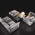 Modern Sofa Coffee Table Combination Modern Living Room Sofa Multi-person Sofa Coffee Table Carpet Pillow Blanket Table Lamp Simple 3d model