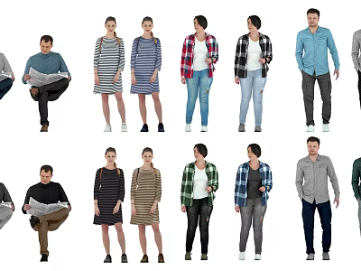 Multiple People Wearing Various Casual Clothes Posing In Different Styles 3d model
