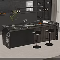 Modern Luxury Home Kitchen Bar Counter With Marble Top And Sleek Black Bar Stools