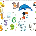 Colorful Kids Wall Decor with Cartoon Animals Giraffe Dolphin Numbers and Mushroom House