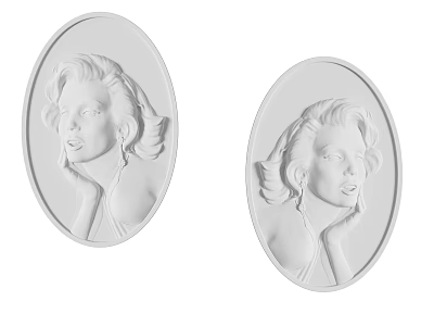 Pair of White Oval Decorative Carvings With Female Portrait Designs 3d model