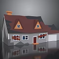Cartoon House Scene With Red Roof Gable Windows White Walls And Garage