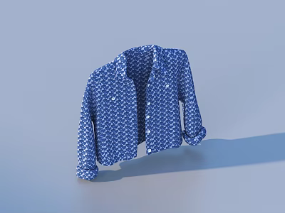 Blue And White Pattern Long Sleeve Button Down Casual Shirt For Everyday Wear 3d model