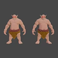 Two Standing Muscular Horned Fantasy Game Characters With Red Eyes And Loincloth