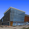Modern Architectural Building With Glass Facade Illuminated At Night Public Plaza People Gathering