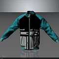 Modern Casual Jacket With Turquoise Black White Color Block Geometric Pattern And Zipper Front Sleeves