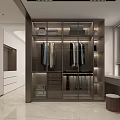 Luxurious Walk in Closet Interior With Glass Cabinets LED Lighting Marble Floor And Mirrors