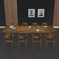 Modern Wooden Conference Table With Chairs Around And Notebooks On Top