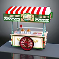 Vintage Ice Cream Cart with Red White Striped Awning Green Trim Decorative Red Wheel