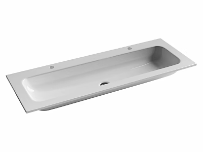 Modern White Rectangular Ceramic Washbasin With Smooth Surface And Drainage Hole 3d model