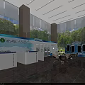 Modern Bank Interior With Large Windows ATM Kiosks Comfortable Lounge And Greenery View