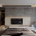 Modern Luxurious Bedroom Interior With Marble Accent Wall Gray Tones And Ambient Lighting