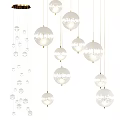 Modern White Spherical Chandeliers With Intricate Patterns Hanging In Interior Space 3d model