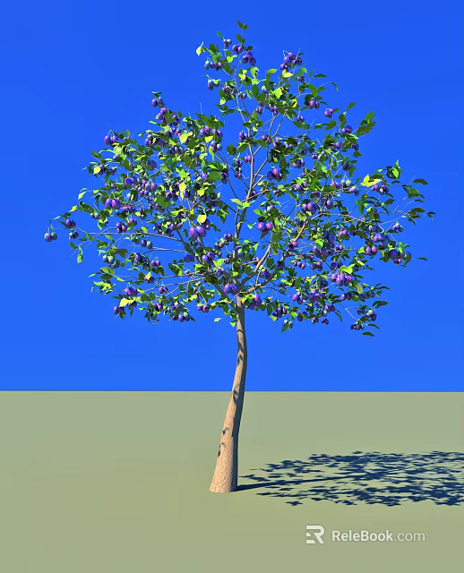 Lush Arbor With Green Leaves And Purple Fruits Against Blue Sky And Green Ground 3d model 