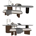 Elegant Minimalist Desk Setup With Marble Top Chair Bench And Table Lamp