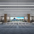 Modern Conference Room With White Chairs Large Screen And Wooden Pillars