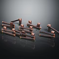 Multiple Brown Wooden Scene Components With Furniture Supports And Metal Connectors