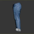 Blue Denim Jeans Classic Style With White Cuffs And Belt Loops