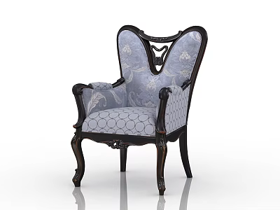 Elegant Classic Accent Chair Featuring Carved Wooden Frame Light Blue Floral Fabric and Curved Legs 3d model