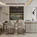 Modern Living Dining Room Interior With White Curved Sofa Blue Armchair And Gold Chandelier