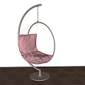 Stylish Transparent Spherical Hanging Chair With Pink Cushion Metal Stand White Wall And Wooden Floor