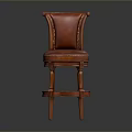 Red Leather Bar Stool With Stitched Details Round Footrest And Wooden Legs