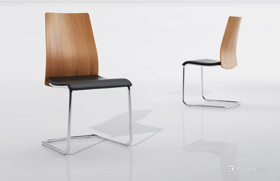 Modern Accent Chair With Wooden Backrest Black Seat And Metal Frame For Indoor Decor 3d model 