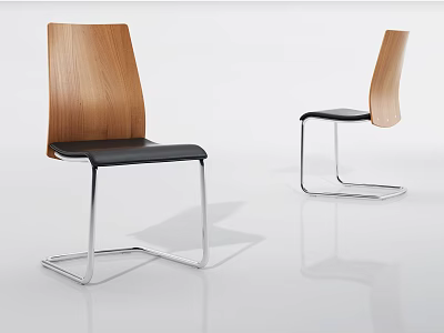 Modern Accent Chair With Wooden Backrest Black Seat And Metal Frame For Indoor Decor 3d model