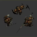 Three Spiked Armor Weapon Wielding Game Movie Fantasy Monstrous Characters With Armored Exoskeletons