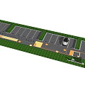 Organized Parking Lot Layout With Multiple Spaces Green Areas And White Car