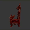 Red Ornate Throne Chair With Intricate Carvings And Velvet Upholstered Seat