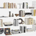 Assorted Books And Magazines With Decorative Items And Record Player 3d model
