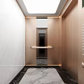 Elegant Elevator Interior Featuring Gold Paneling Marble Floor Control Panel Handrails And Soft Lighting