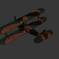 Vintage Biplane Fighter Aircraft with Green Brown Striped Wings Red Tail Emblem Propeller Landing Gear