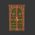 Vintage Green Wooden Double Door Furniture With Hand Painted Decorative Patterns And Distressed Texture