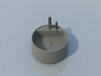 Round Gray Bathroom Sink With Single Handle Faucet And Light Blue Background 3d model