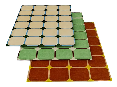 Square Carpets with Beige Green Brown Checkered Patterns for Home Decor 3d model