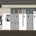 Various Styles Stainless Steel Refrigerators and Freezers Display in Modern Kitchen With Cabinets