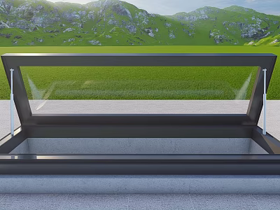 Residential Building With Glass Skylight Overlooking Green Grassland And Mountain Range 3d model