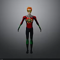 Red Haired Superhero 3D Character With Yellow Goggles Red Black Costume Green Accents