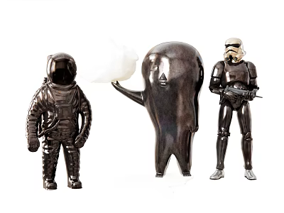 Creative Sculpture Carving Pieces Featuring Astronaut Abstract Figure And Stormtrooper Designs 3d model
